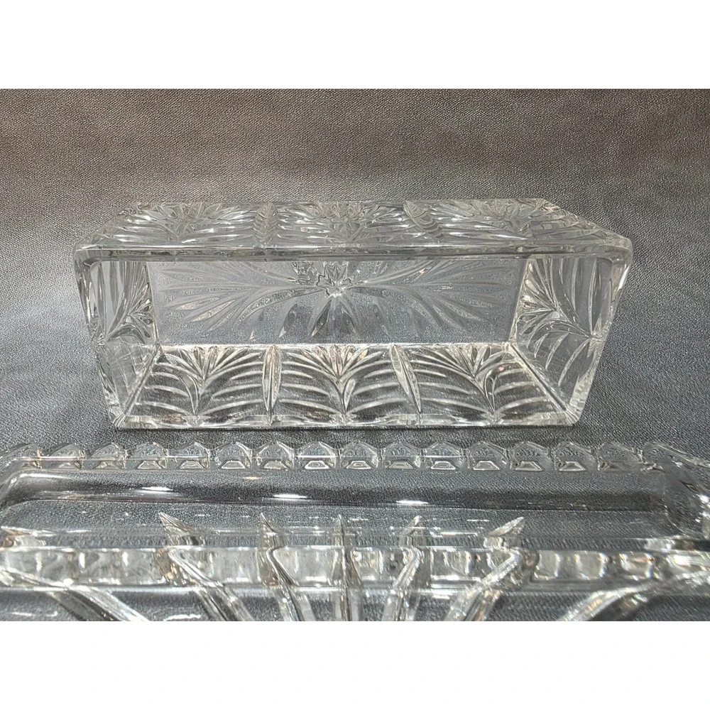 Pressed Glass Butter‎ Dish with Lid and Two Stainless Steel Spreaders Set